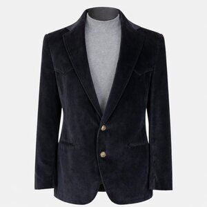Men’s Velvet Blazer Navy Vintage Western Gold Buttons Made USA 40R Pagano West